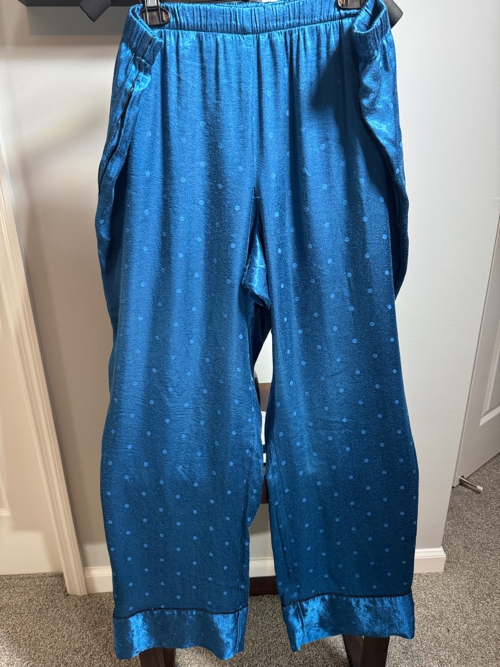 Victoria's Secret Teal Blue Polka Dot Satin Lounge Pants